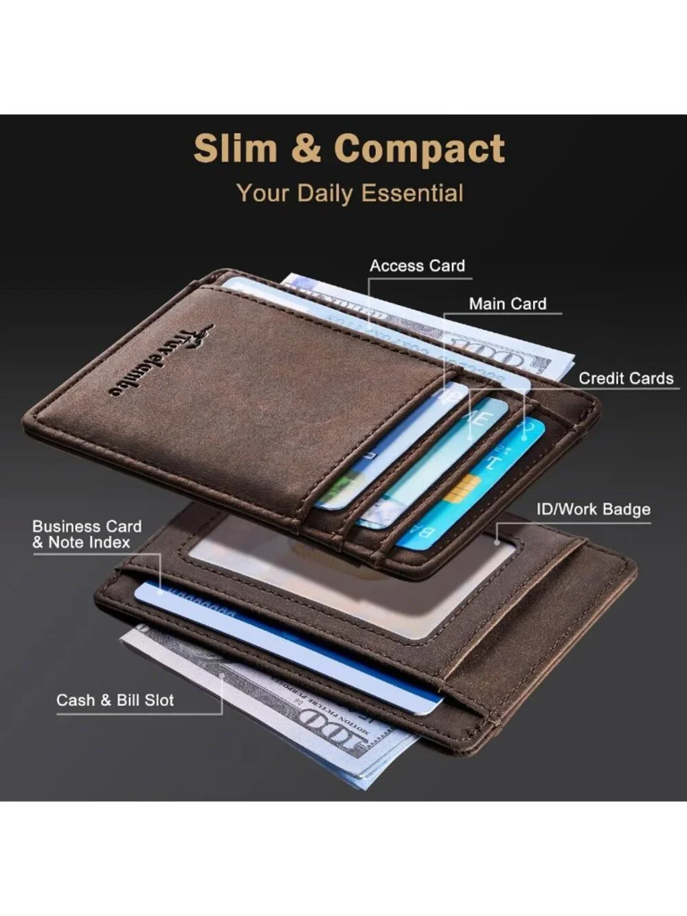 Slim Minimalist Leather Wallet | RFID Blocking | Front Pocket Design | Medium